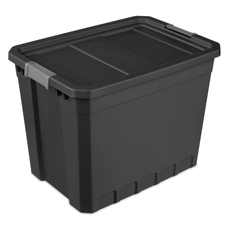 Sterilite Rugged Industrial Stackable Storage Tote w/ Lid, Black