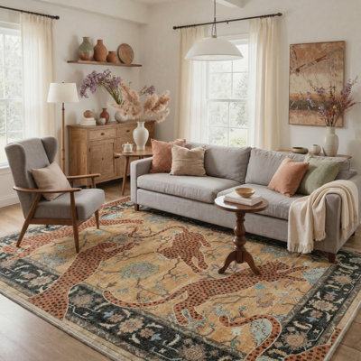 Allandale Leopard Print Brown / Black Machine Washable Non-Slip Area Rug