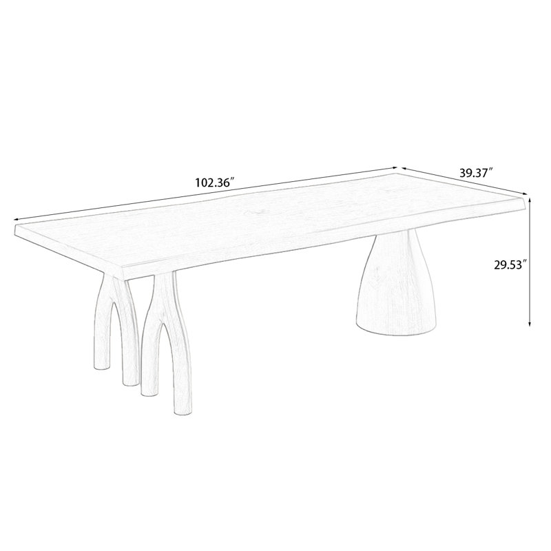 Table de salle à manger en bois massif noisette, H 29,53 po x L 102,36 po x l 39,37 po