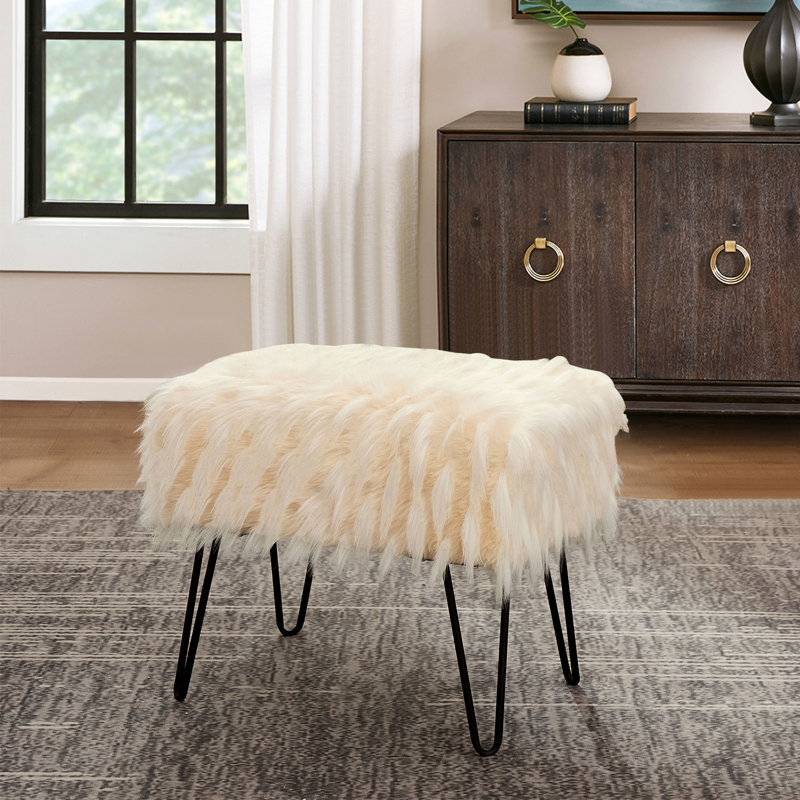 Lorence Upholstered Ottoman, Ivory