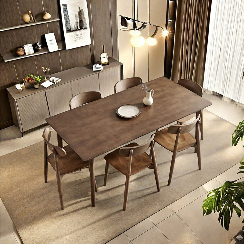 Oak Table Chairs Set Chic Modern Dining, 29.52"H x 62.99"L x 31.49"W