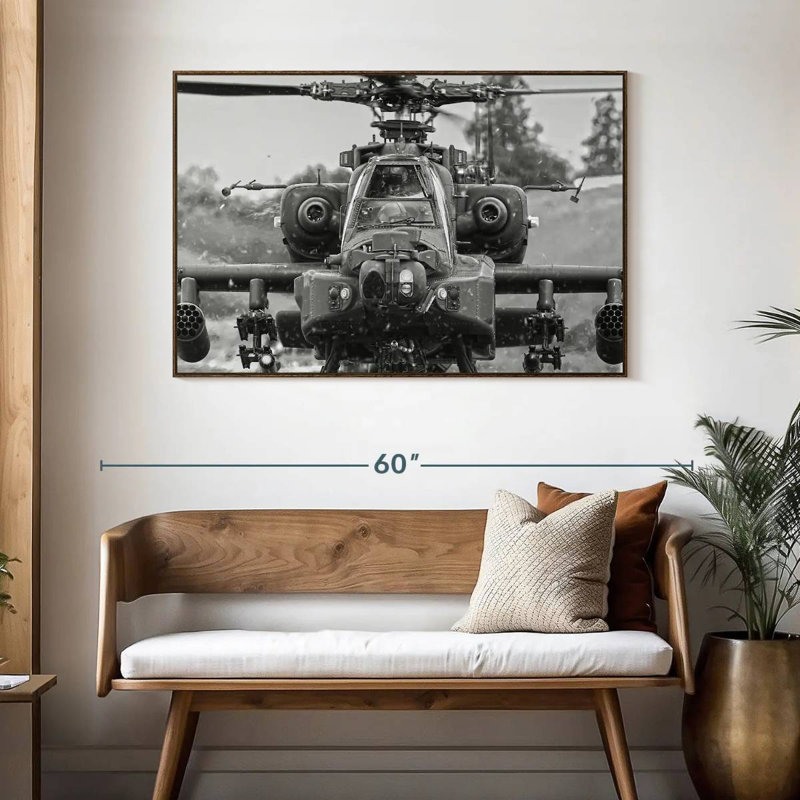 Hélicoptère de chasse Apache, 46 po x 31 po, Cadre flottant noyer