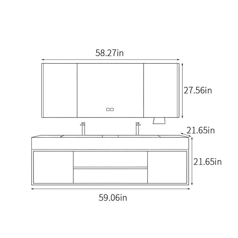 Armoire de salle de bain moderne et luxueuse, Noir, H 21,65 po x l 59,06 po x P 21,65 po