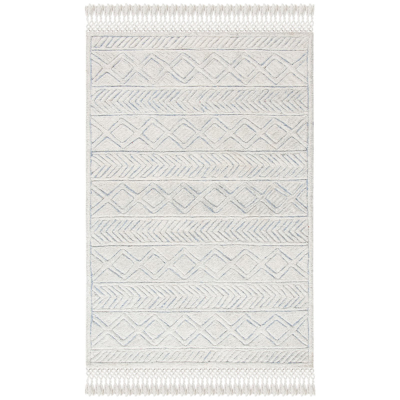 Tapis ivoire / bleu touffeté à la main Powell, Rectangle 4 pi x 6 pi