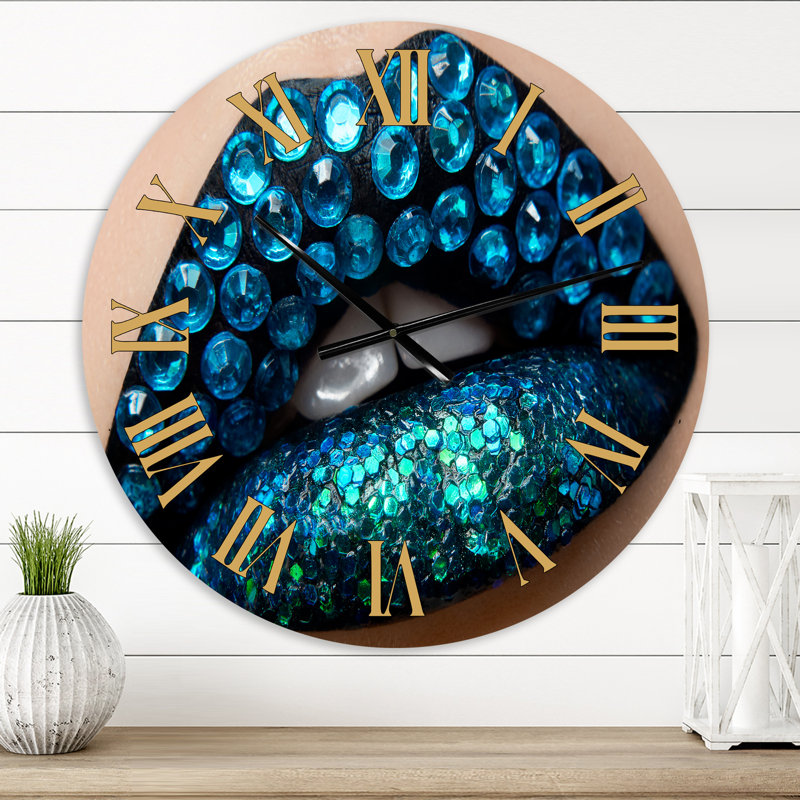 Horloge murale moderne avec lèvres rouges et rouge à lèvres noires, Surdimensionné