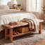Banc de chambre en bois massif Farmhouse, banc de bout de lit rustique à 2 niveaux avec tablette de rangement inférieure-2048265402