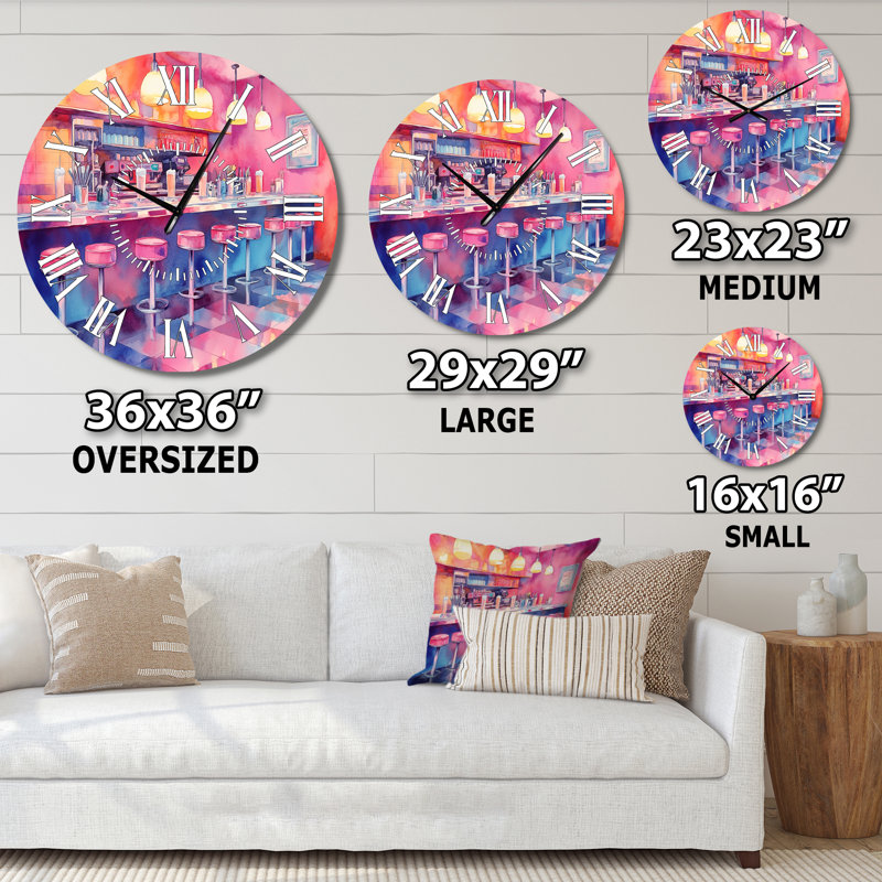 Table de comptoir des années 1950 - Horloge murale en métal de style milieu du siècle, Surdimensionné