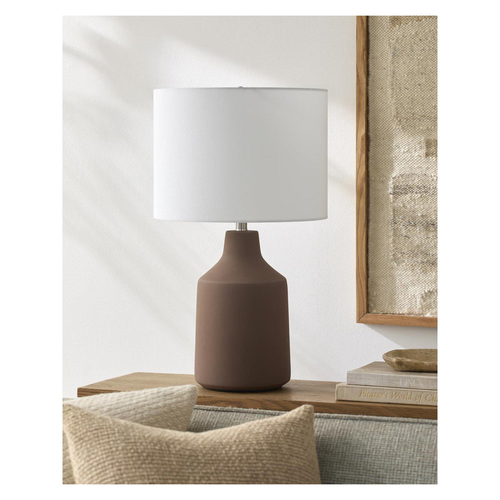 Lockwood Concrete Table Lamp with Linen Shade , Brown, White