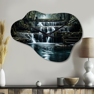 Waterfall Eternal Cascade I - Waterfall Cloud Metal Clock, Traditional Asymmetrical Wall Clock Print