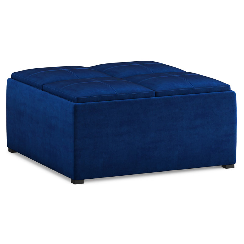 Avalon 35"W Upholstered Velvet Modern Square Coffee Table Storage Ottoman with 4 Flip-Over Trays