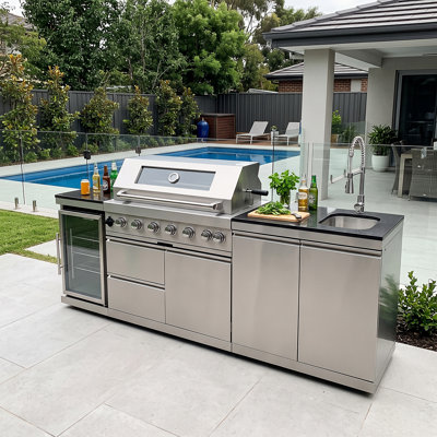 Barbecue d'îlot de cuisine extérieure de luxe en acier inoxydable, 4 brûleurs, 101 pouces, 72 000 BTU