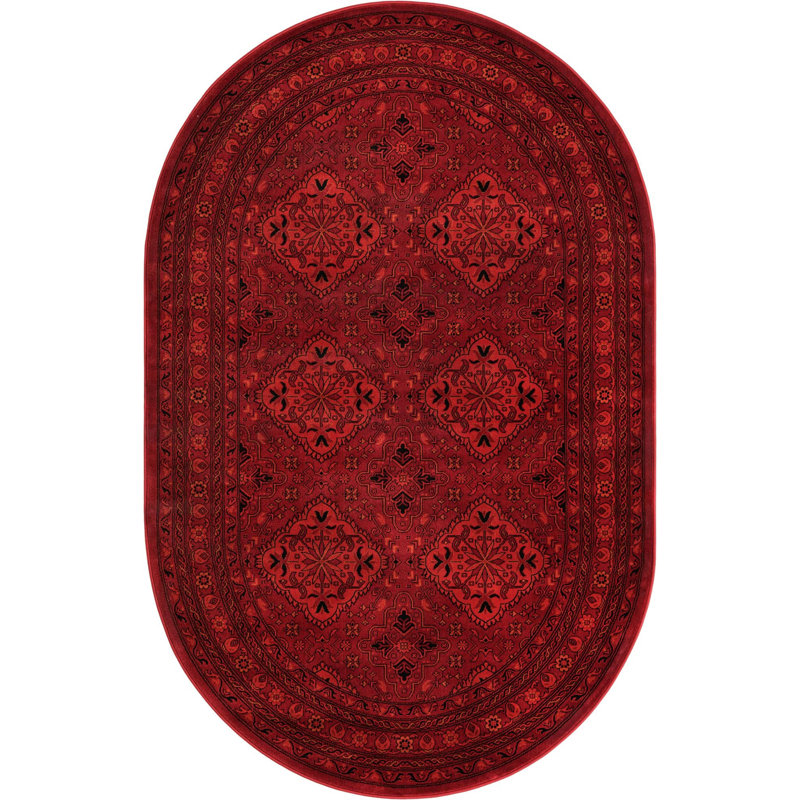 Amro Oriental Deep Red Area Rug, Oval 5'3" x 8'