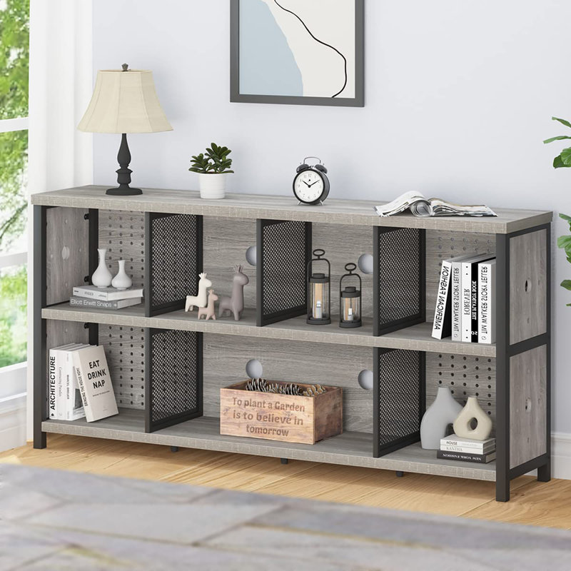 76cm H x 160cm W Metal Cube Bookcase, Light Grey Oak