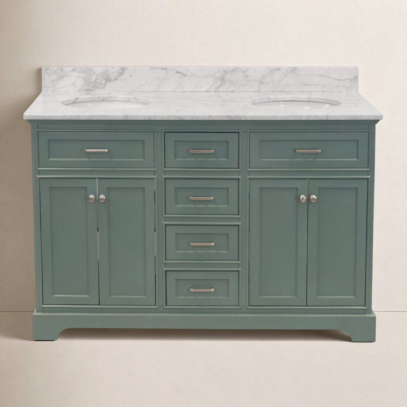 Ensemble de meuble-lavabo double 60 po Ronnie, Marbre de Carrare, Vert sauge