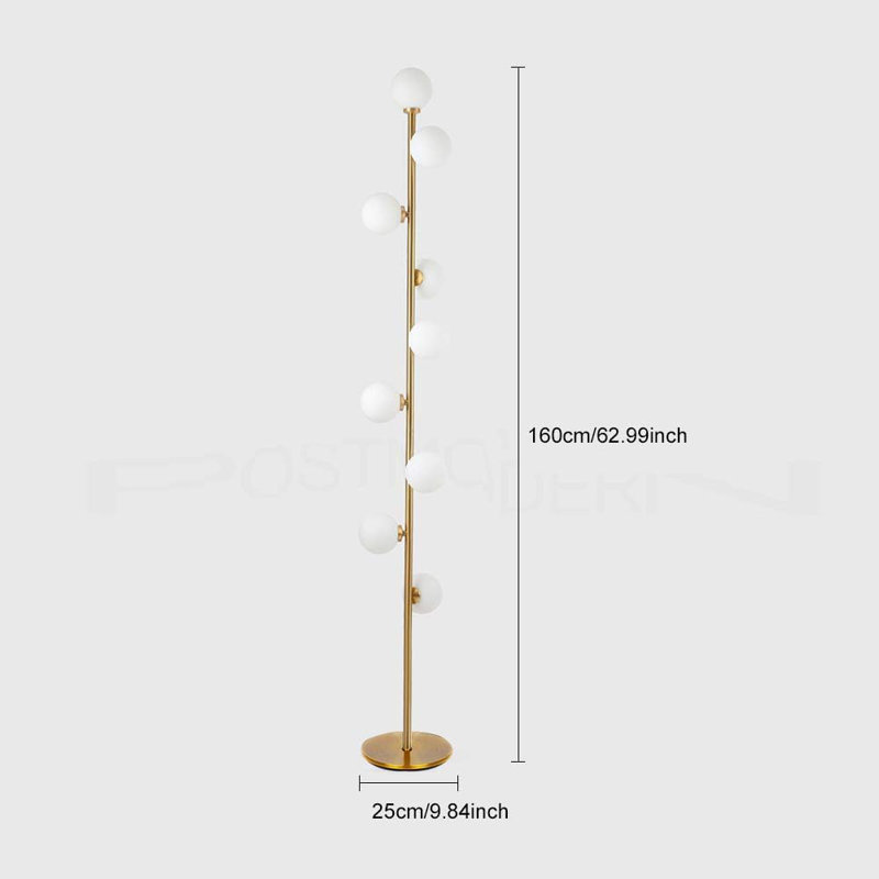 Midcentury Modern 9-Light Floor Lamp With Marble Base - Elegant Gold Finish For Living Room, Bedroom, Office