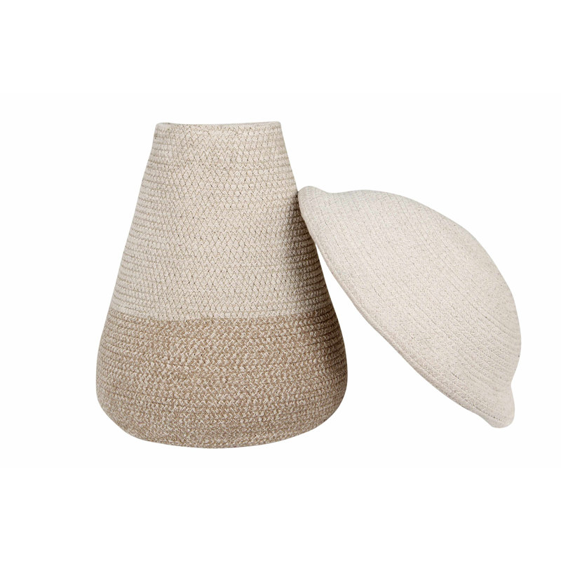 Panier en coton et bois, H 15 po x l 13 po x P 13 po