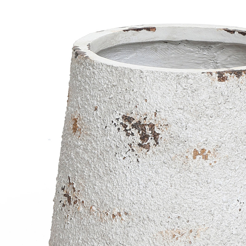 Rustic Off White with Brown Accents Tall Round Planter, 12.2" H x 12" W x 12" D
