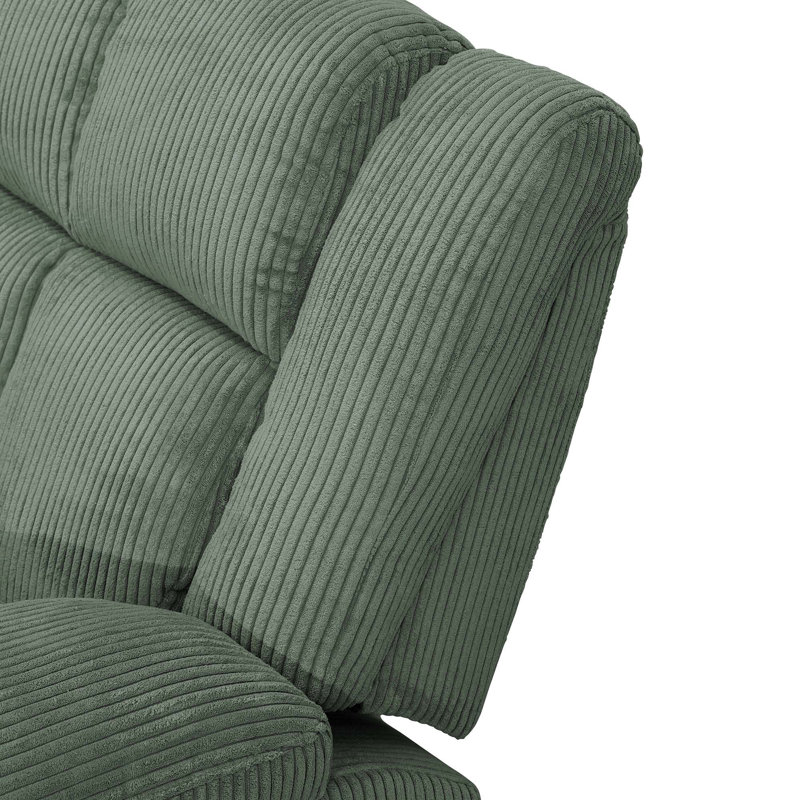 Manual Reclining Loveseat With Middle Console - Corduroy Upholstery, Dual Cup Holders, Split-Back Design, Green