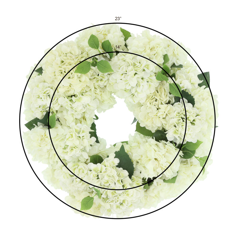 26" White Hydrangea Wreath, White