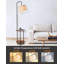 Lampe de plancher moderne pour le salon, lampe de table d'appoint en bois massif avec abat-jour en tissu gris, lampe de table de bout à 3 couleurs Temperatures pour chambre à coucher, salon, ampoule DEL incluse, noir mat-1193052696