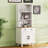 Farmhouse Storage Cabinet with 4 Solid Wood Legs, 5-Tier Bookshelf & Adjustable Shelves, Kitchen Pantry & Living Room Media Cabinet, White-1311003788
