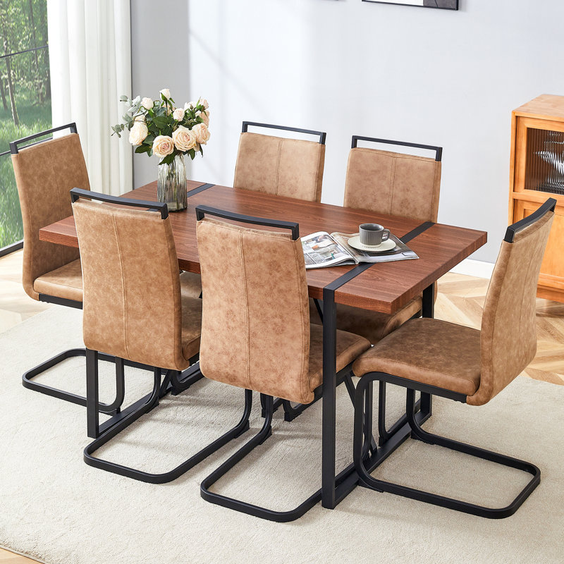 Rectangular Pedestal Dining Table Set, 7 Pieces Included