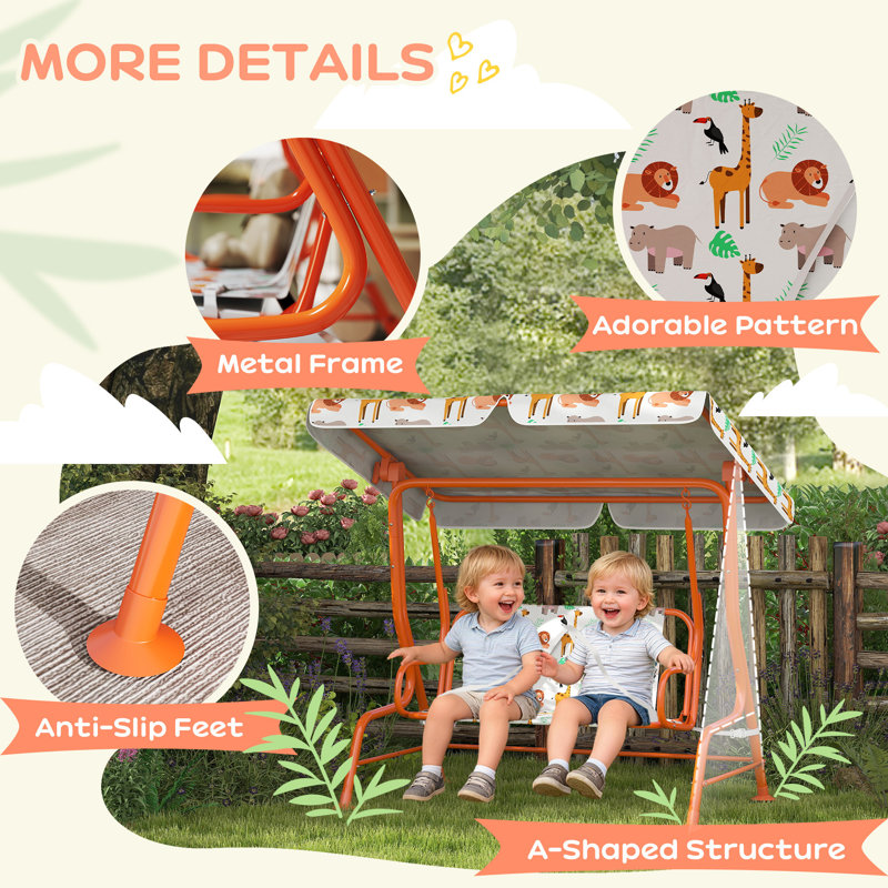 2 Person Porch Swing with Canopy, White/Orange, Orange