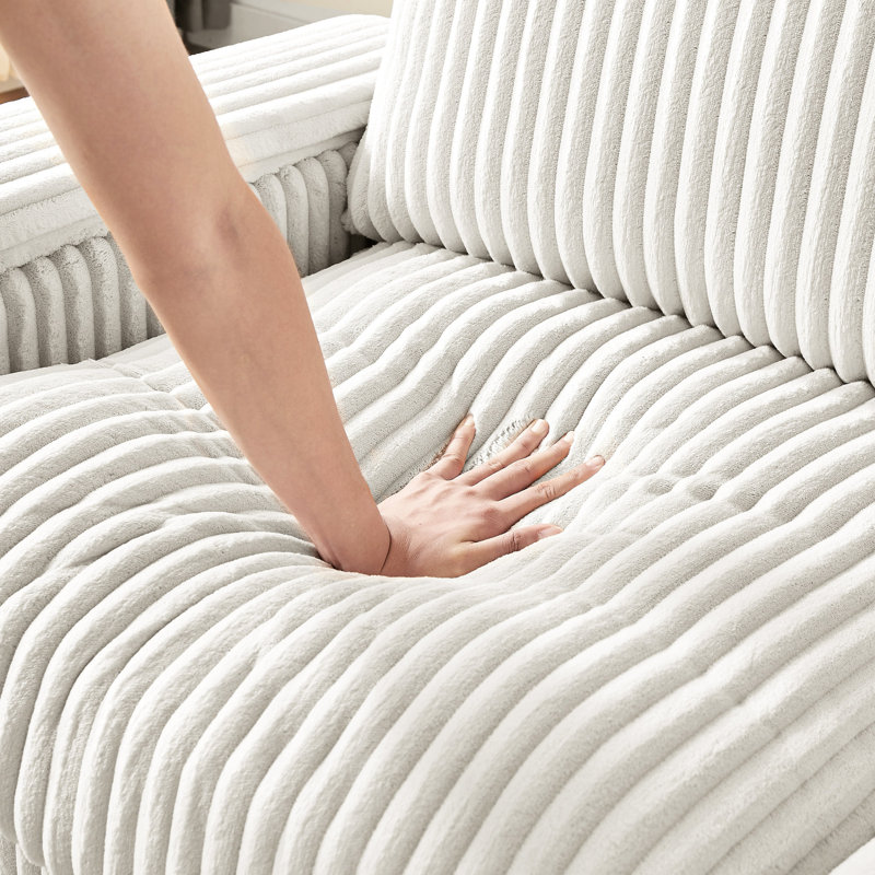 Velours côtelé 71 po, beige, avec accoudoirs et rangement
