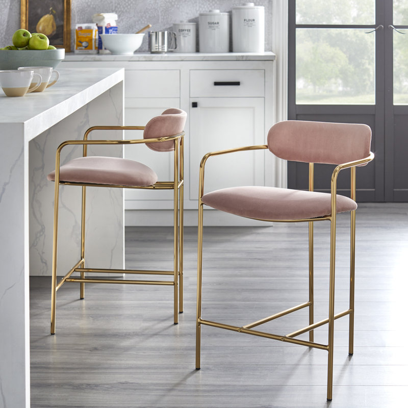 Mavra Upholstered Counter Stool with Metal Frame, Pink