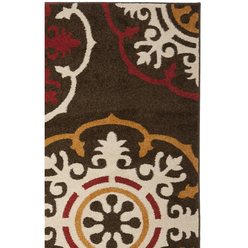 Motif géométrique brun/rouge Tapis décoratif, Rectangle 5 pi 1 po x 7 pi 6 po