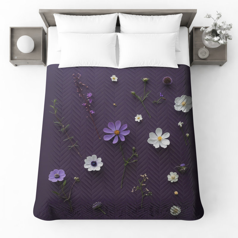 Couvre-lit floral mauve, Très grand lit