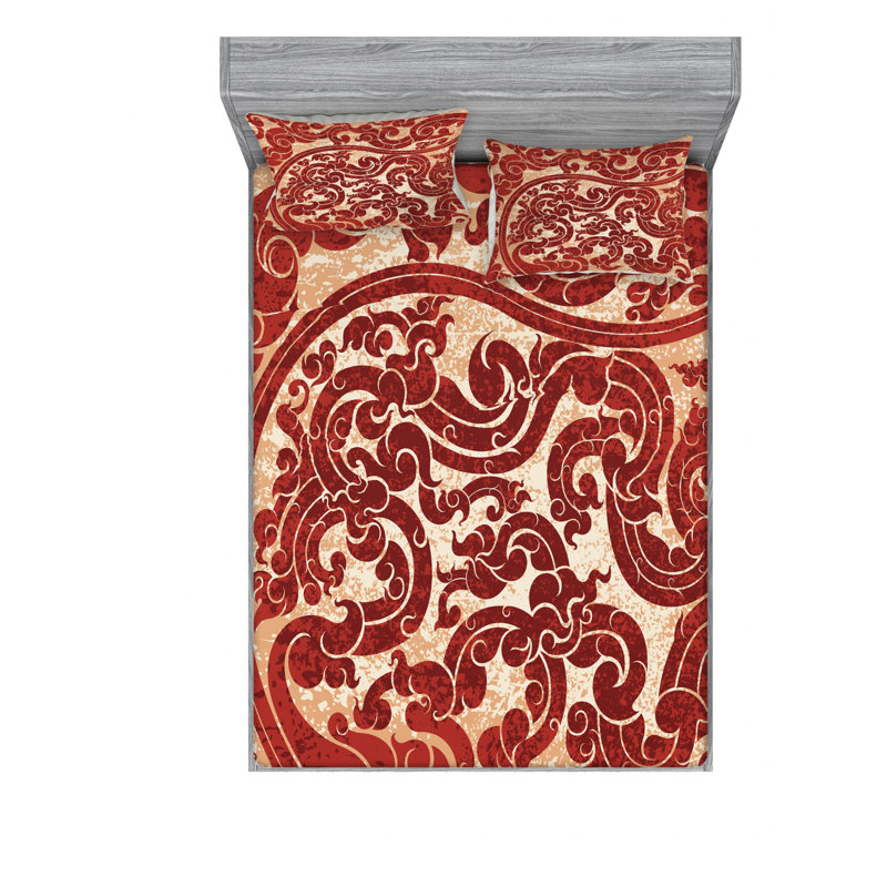 Microfiber Paisley Sheet Set, Queen Sheet Set + Fitted Sheet + 2 Pillowcases