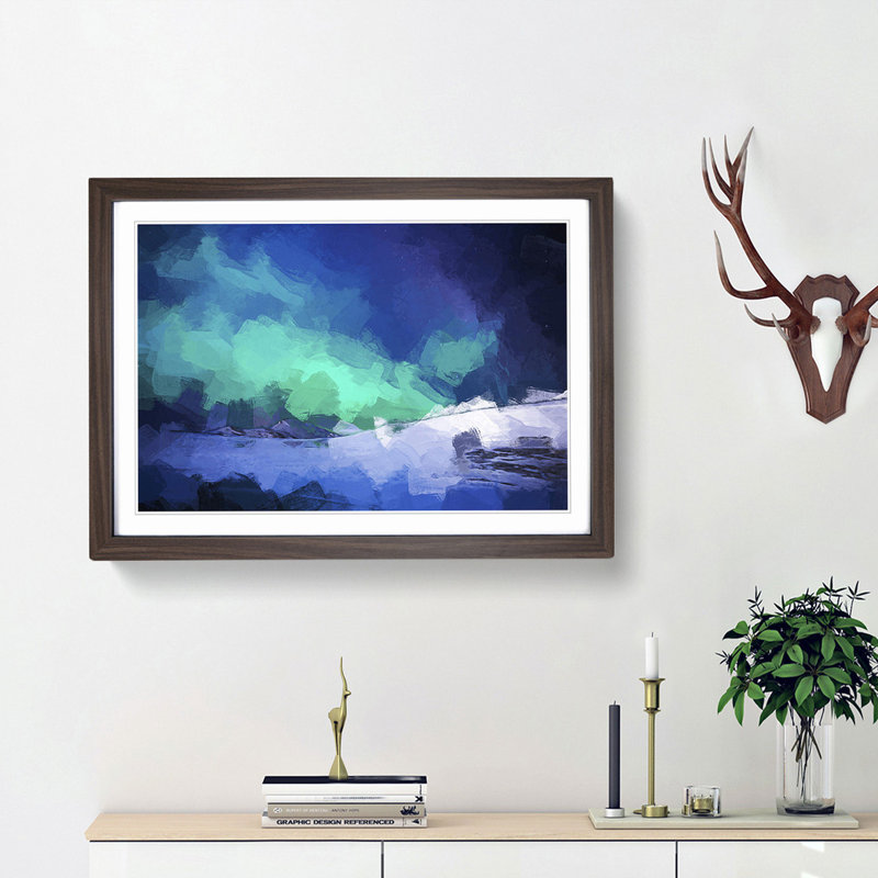 Aurora Borealis in Iceland in Abstract - Picture Frame Graphic Art Print on MDF, 36cm H x 48cm W x 2cm D, Walnut Framed