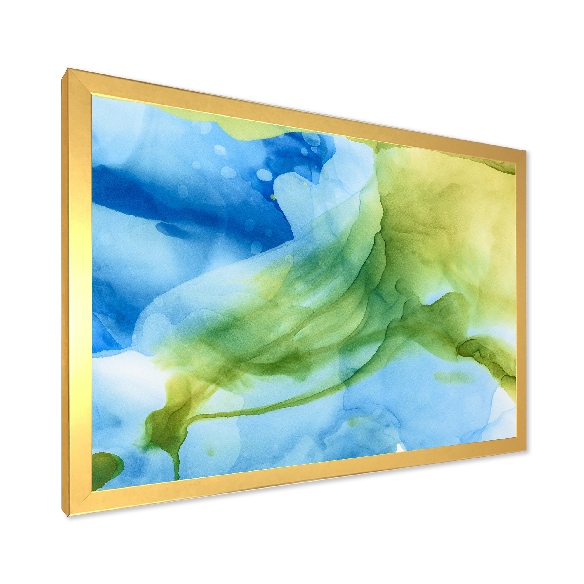 Wrought Studio Green Blue Splashes Inks - Modern Canvas Art Print | Wayfair