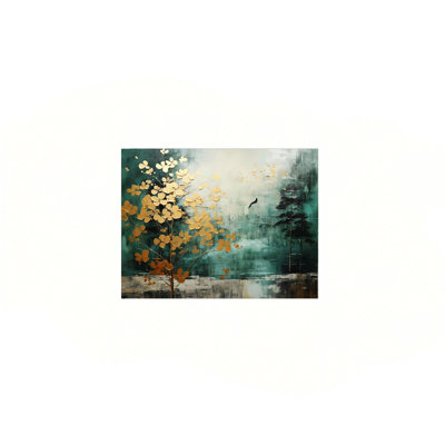 Forest Of Golden Emerald Canvas Wall Art,Premium Modern Home Decor,24 x 32 Inch