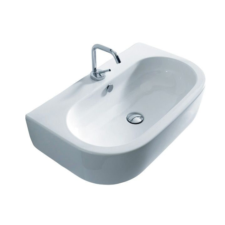 WS Bath Collections Flo 16.5'' White Ceramic U-Shaped Bathroom Sink with Overflow