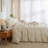 LIFETOWN Striped Duvet Cover Set,3 Pcs Breathable Durable 100% Washed Cotton Comforter Cover for All Seasons, Chic Linen Like Textured Bedding Set.-114652707-114652701