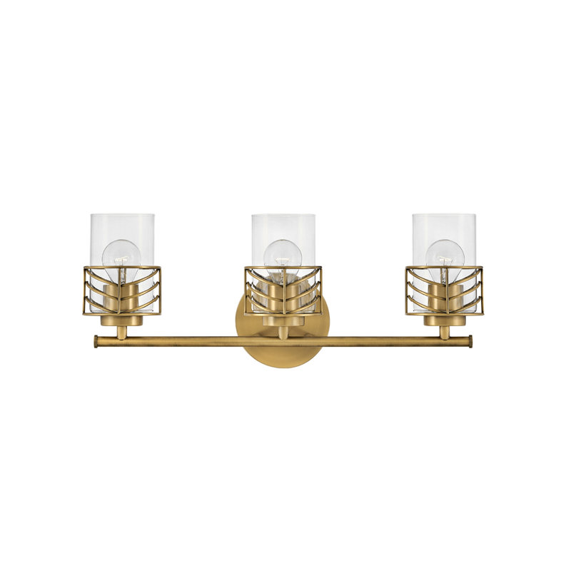 Della Three-Light Chevron Bath Vanity, Lacquered Brass