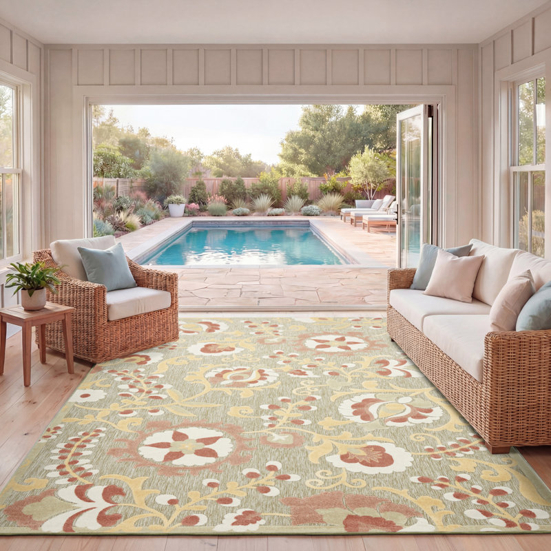 Gregori  Sage Rose Farmhouse Rug, Rectangle 9' x 12'