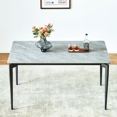 Table de bricolage en papier fritté brillant avec pieds noirs, 6 à 8 places assises