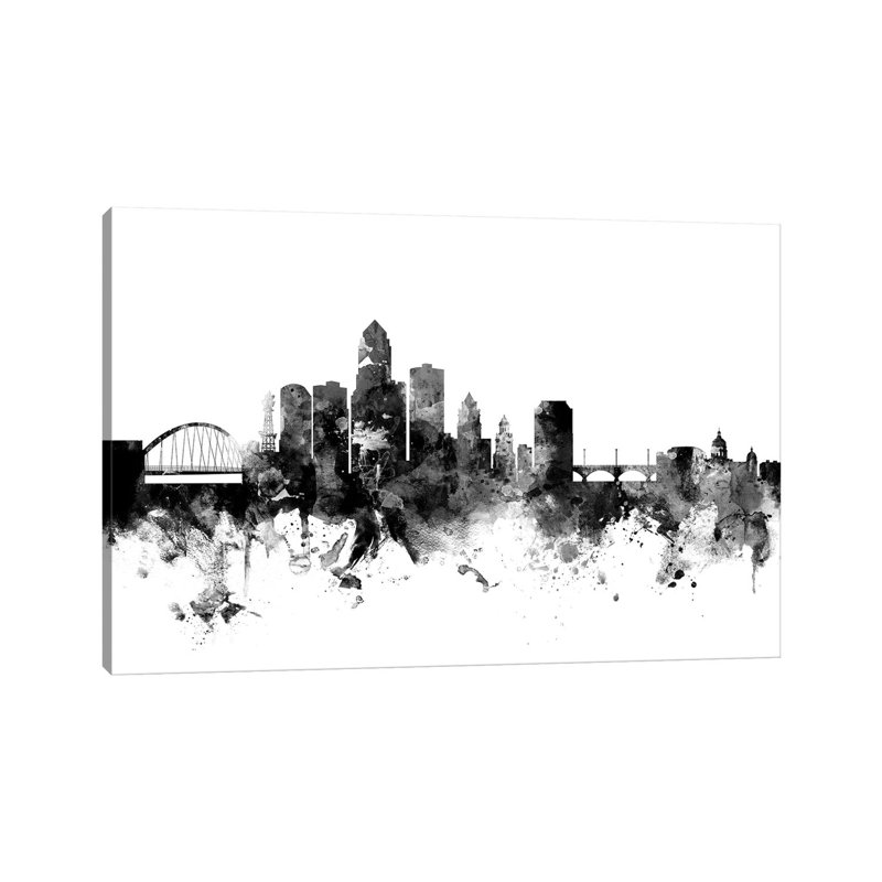 Des Moines, Iowa In Black & White by Michael Tompsett - 1 Piece Wrapped Canvas Wall Art, 152.5 cm H x 101.5 cm W