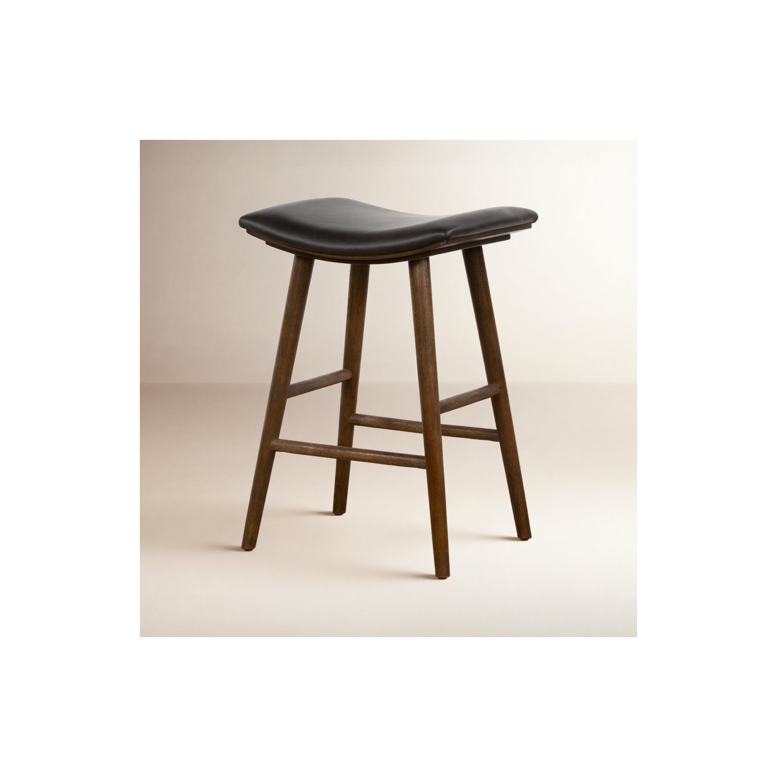Schaeffer Solid Wood Stool, Counter Stool (26" Seat Height), Faux Leather - Distressed Black/Warm Parawood