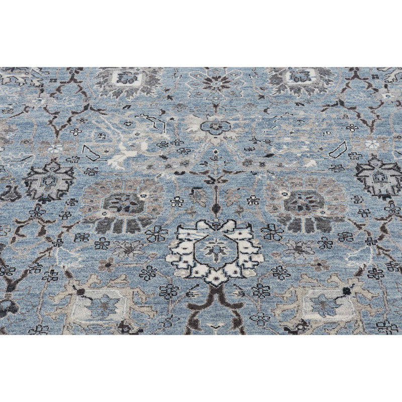 Oriental Hand-Knotted Wool Area Rug in Gray/Blue/Brown, Rectangle 6' x 9', Gray/Blue/Brown