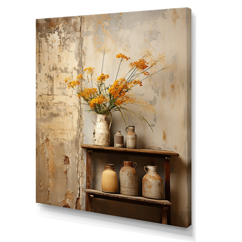 Décoration florale rustique charme poterie I - Boho, Toile tendue, 32" H x 24" W