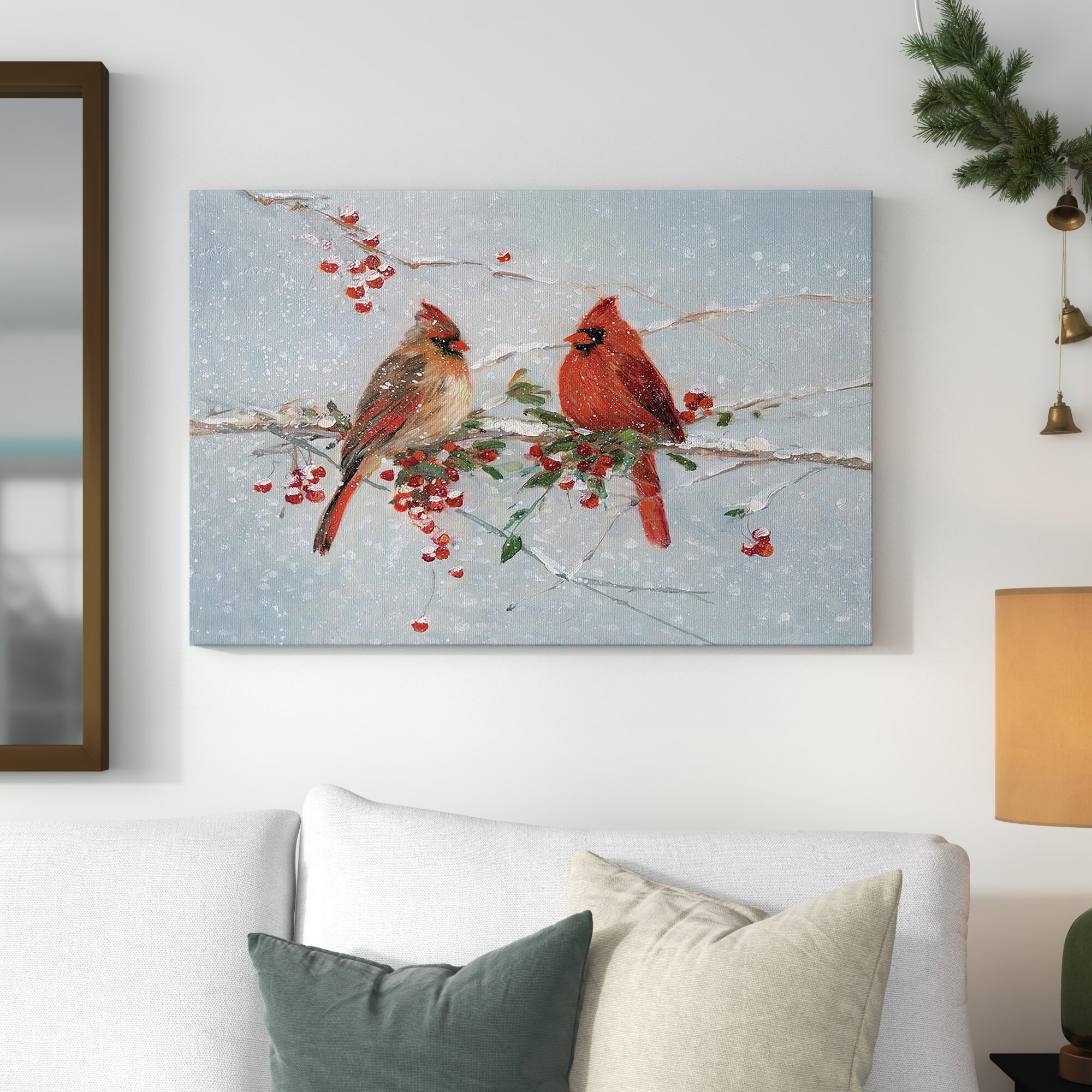 Completed Diamond Art Painting Cardinals in the Snow 