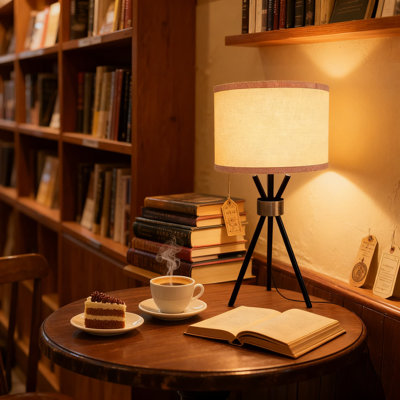 Lampe de table à trépied avec abat-jour tambour en lin, grande lampe sur pied en métal pour chambre à coucher, salon, bureau personnel et table de chevet, douille E26 compatible avec les ampoules DEL (ampoule non incluse)