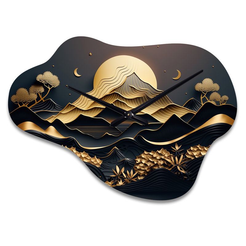 Horloge murale Dreamy Golden Mountain IV - Marble Cloud, Grand