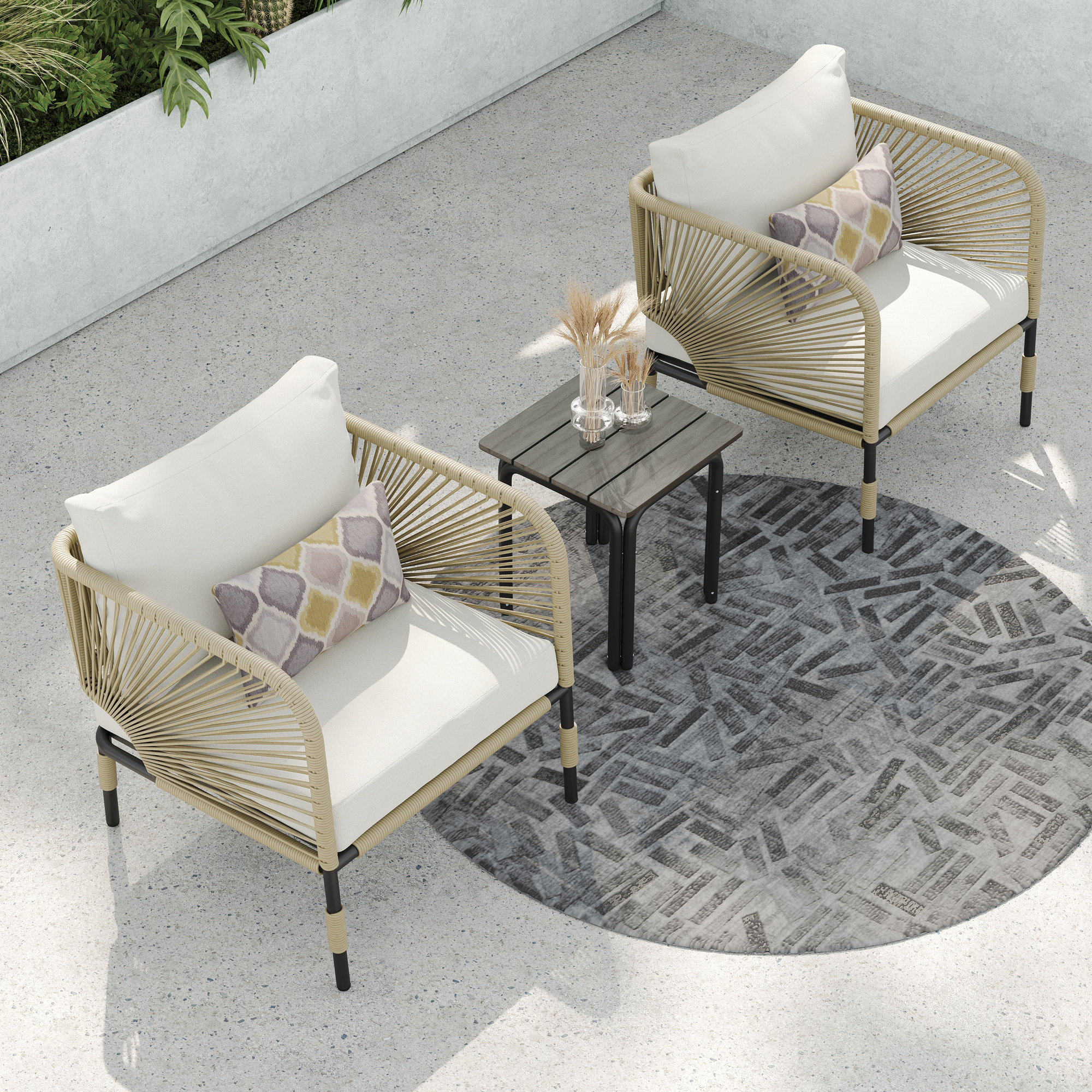 Acklin 300 - Person Patio Conversation Set with Cushions, White, Khaki