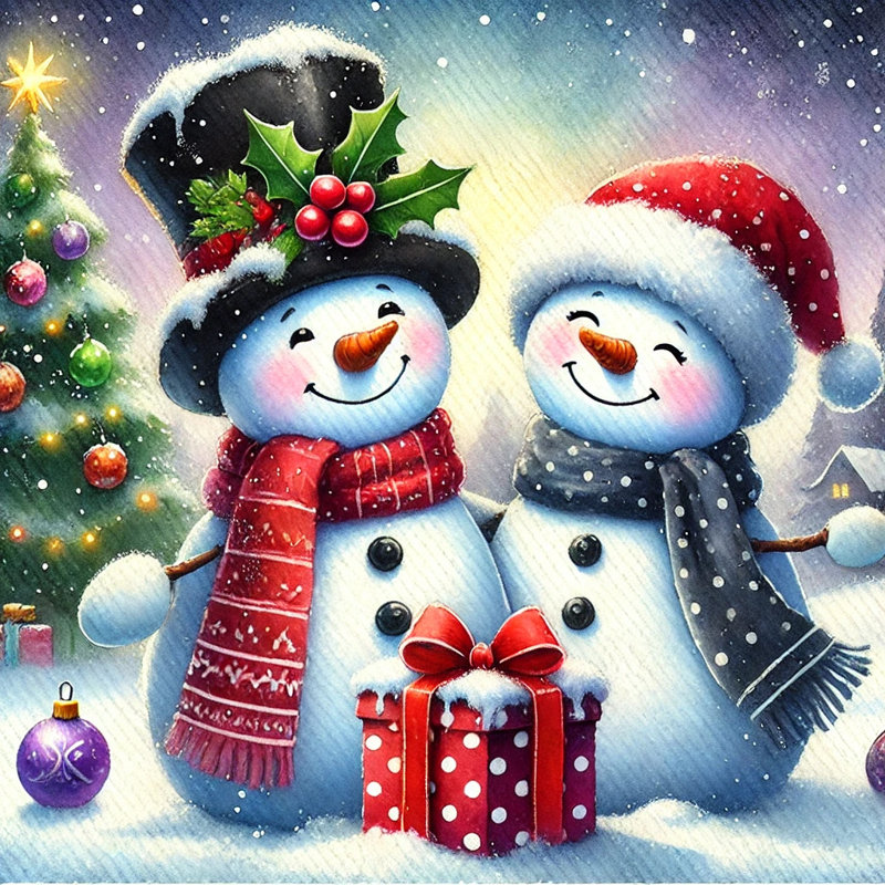 «Jolly Gatherings: Snowman Duo», art mural sur toile, H 30 po x l 30 po