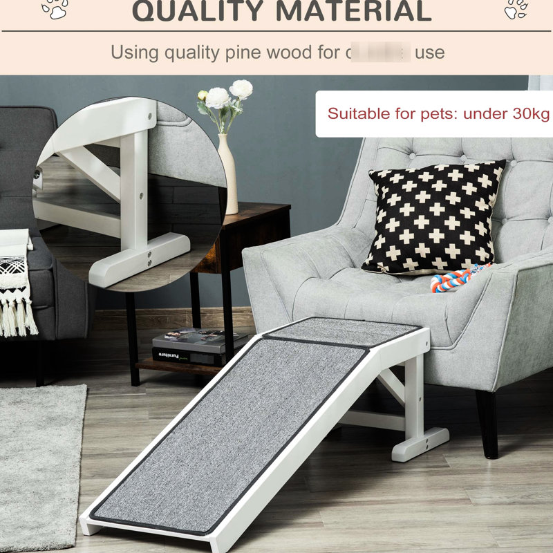49 po x 16 po 14 po Pet Rimb Ease Ramp, blanc. Glissement. Bois massif. Rend l'escalade plus confortable pour les petits chiens, 49,03 po 15,56 po 14 po, blanc - glissement, bois